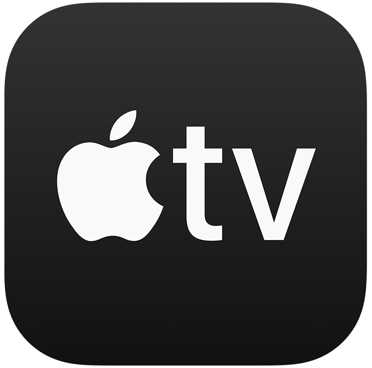 Apple TV app logo with a black background and white apple icon and text.
